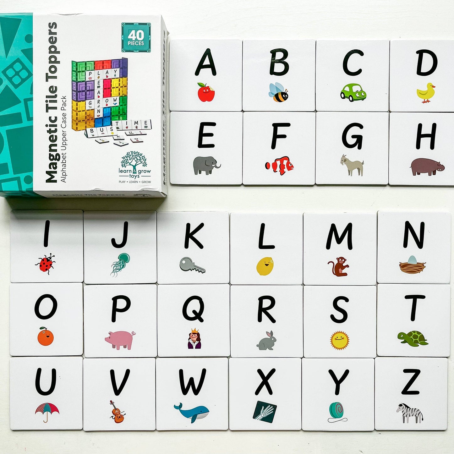 Learn & Grow Toys - Magnetic Tile Topper - Alphabet Upper Case Pack