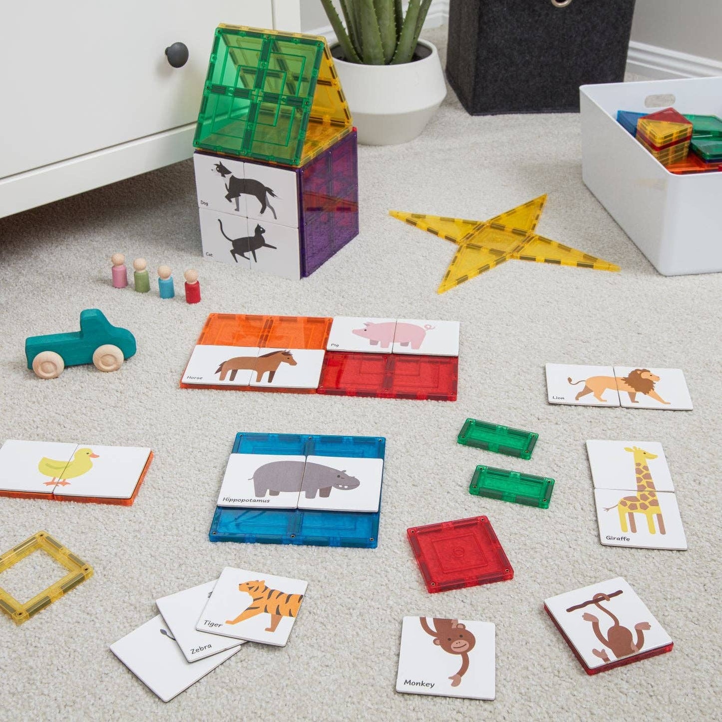 Learn & Grow Toys - Magnetic Tile Topper - Duo Animal Puzzle Pack