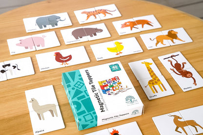 Learn & Grow Toys - Magnetic Tile Topper - Duo Animal Puzzle Pack