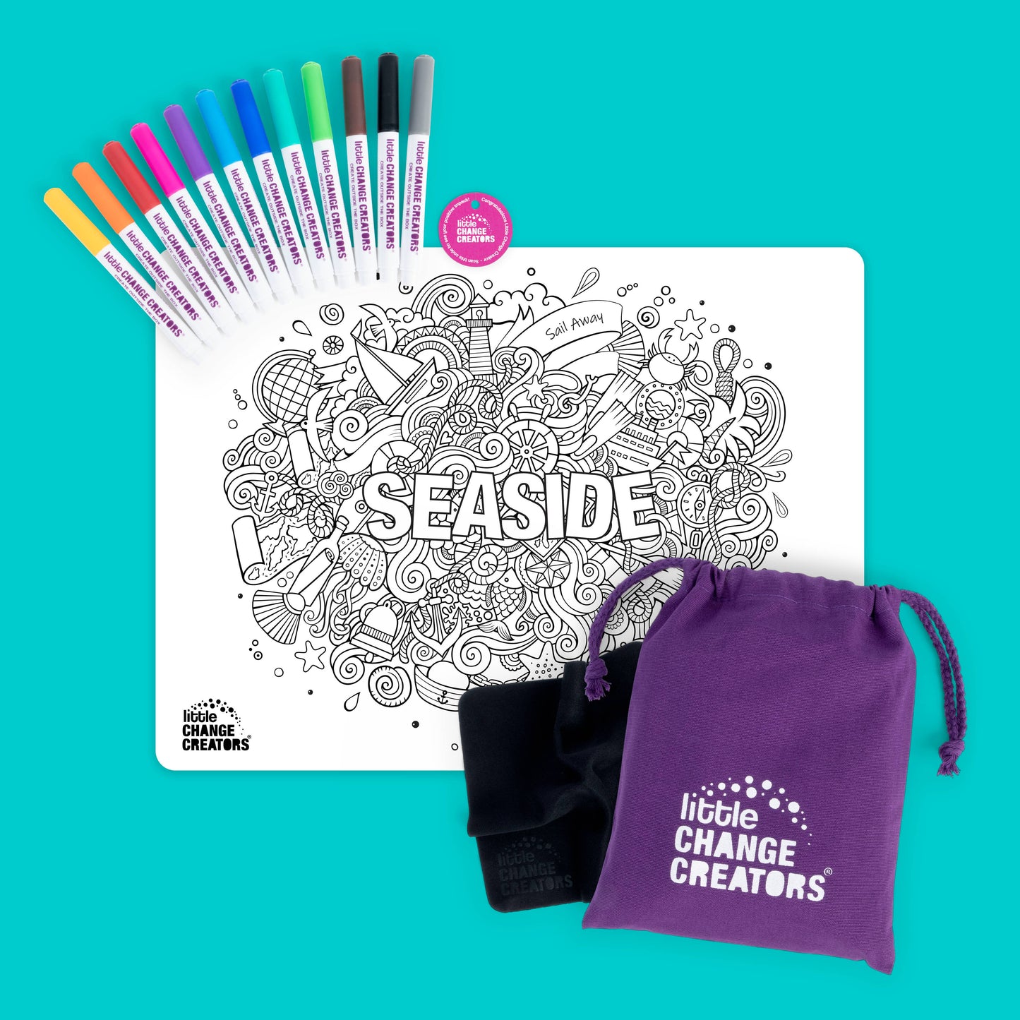 Little Change Creators - SEASIDE | Re-FUN-able™ Colouring + Doodle Mat