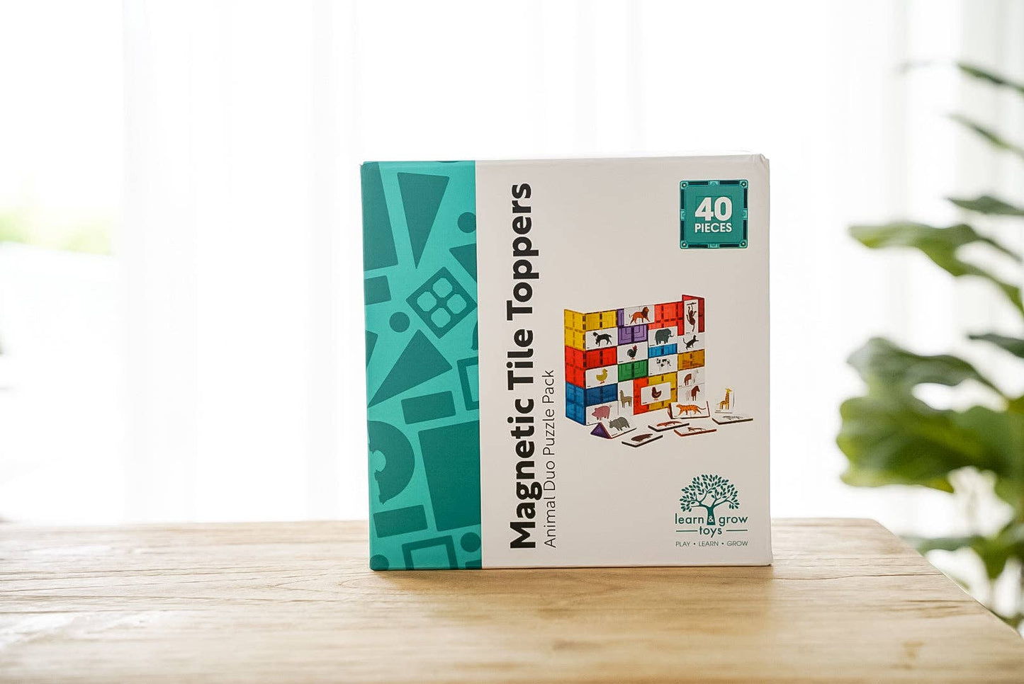 Learn & Grow Toys - Magnetic Tile Topper - Duo Animal Puzzle Pack