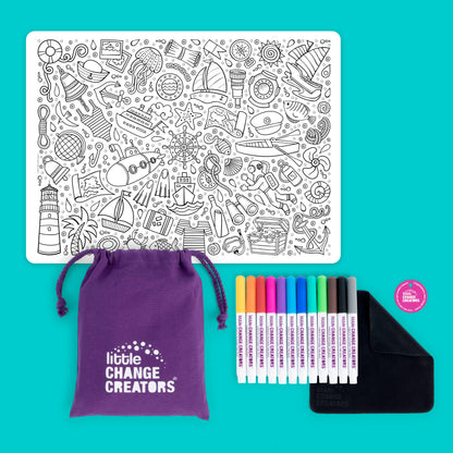 Little Change Creators - SEASIDE | Re-FUN-able™ Colouring + Doodle Mat
