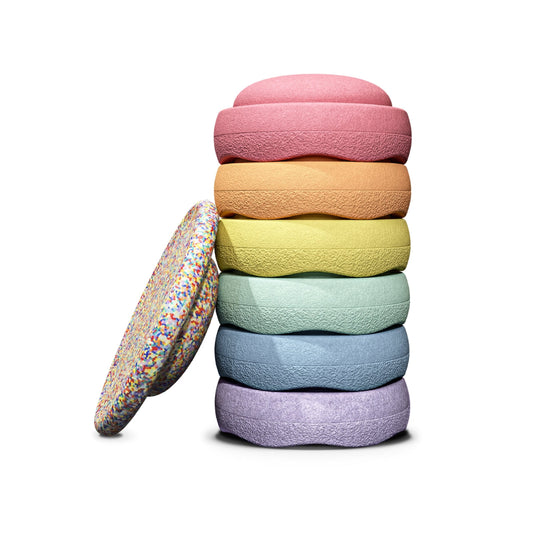 Stapelstein Balance Stepping Stones Original + Board Combination, Set of 7, Rainbow Pastel from Australia